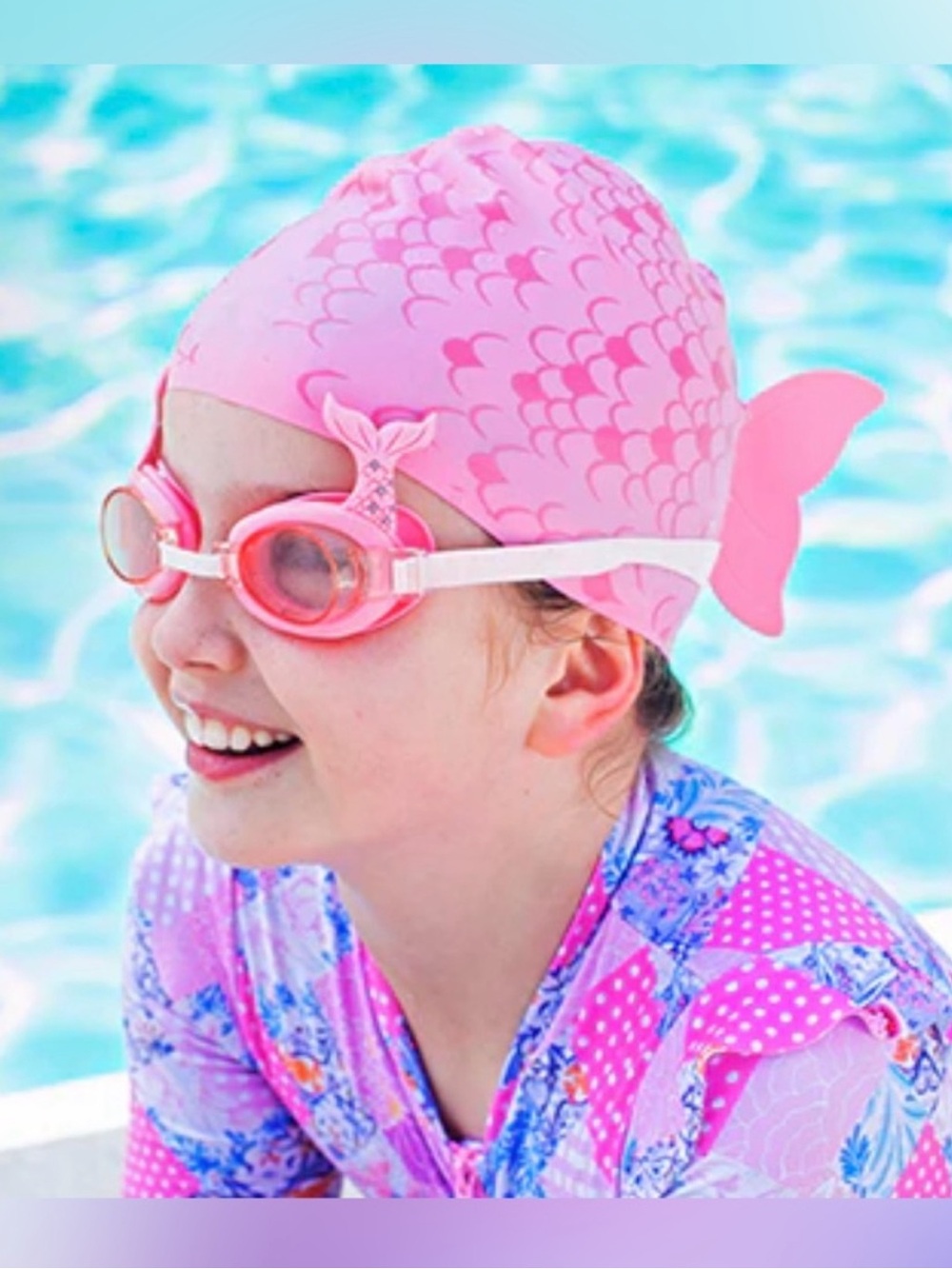 Coconut Grove Kids Girls Pink Mermaid Swim Cap and Goggles Matching Set